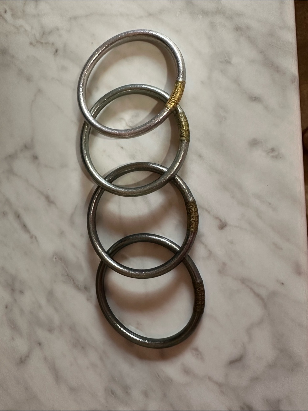 Silver Tone Stackable Metal Bangle Bracelet - Set of 4